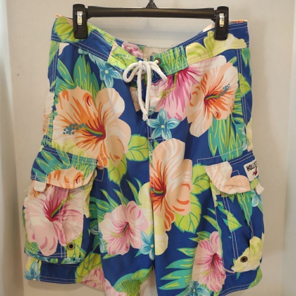 Hollister Hawaiian Board Shorts Men Size M Multicolor Floral Tropical Swim Trunk